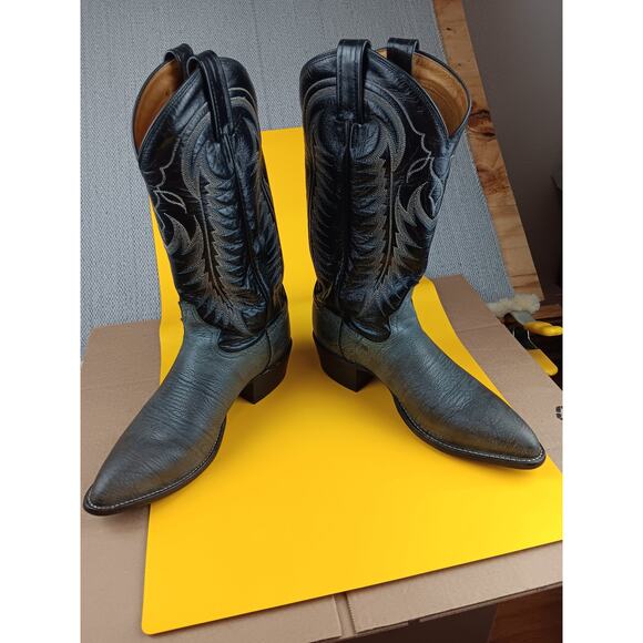 Vintage Tony Lama Western Boots Men 8.5 D Gray/Black Shrunken Bull Shoulder 6252 main image 4